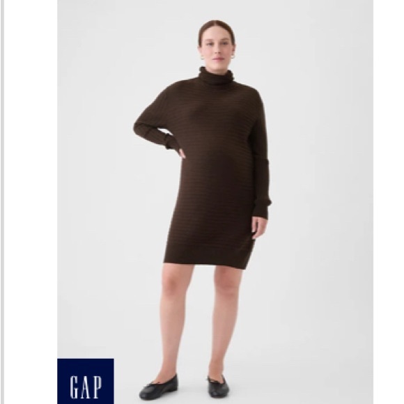 Maternity CashSoft Rib Turtleneck Mini Sweater Dress - Picture 1 of 2